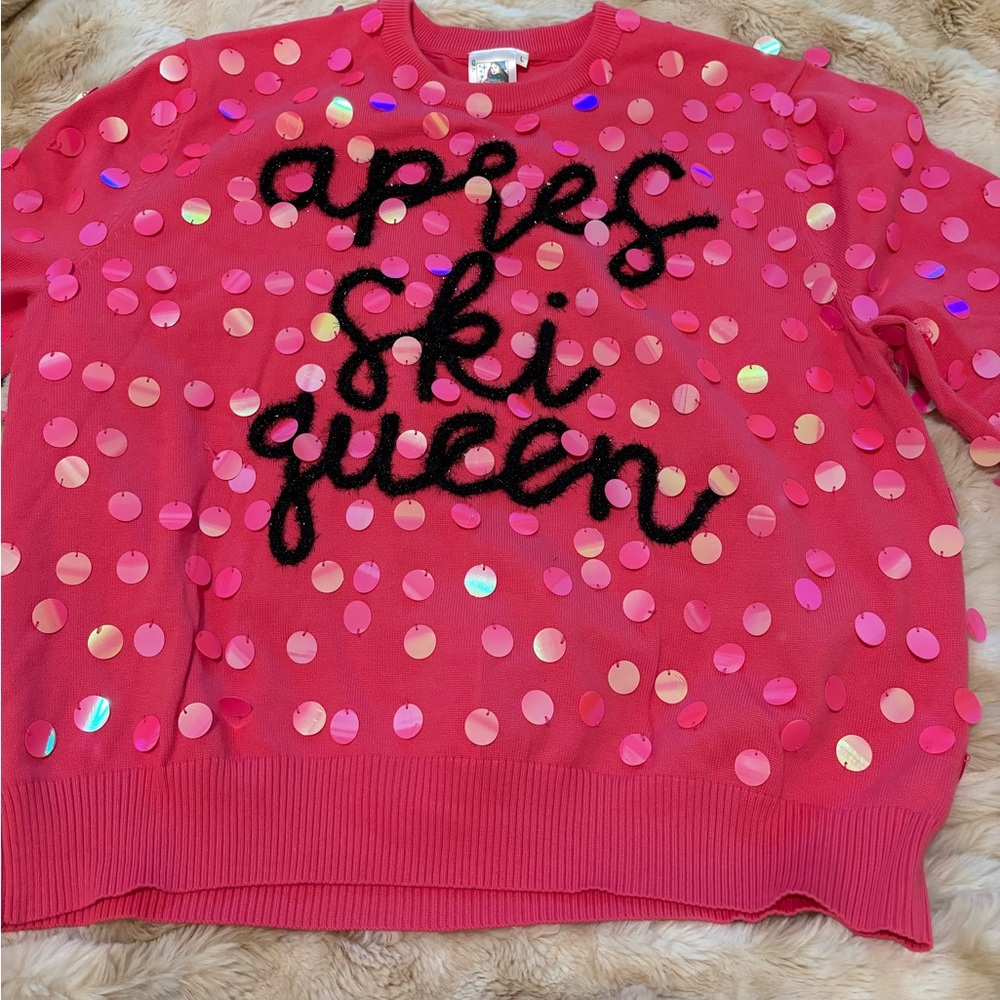QUEEN OF SPARKLES Vibrant Pink Apres Ski Sweater